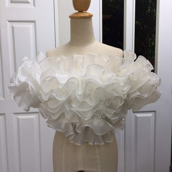 White ruffle off-the-shoulder organza top from SGinstar on Etsy - Picture 4 of 6